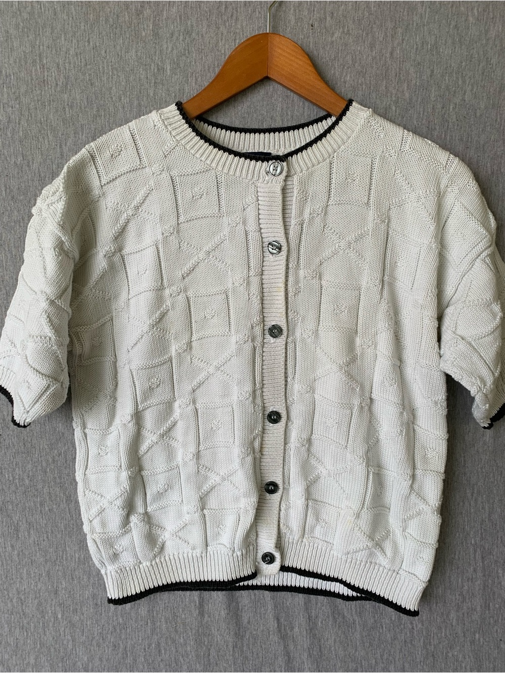 White Short Sleeve Knit Cardigan Sweater 80s 90s Herman Geist Women’s Medium